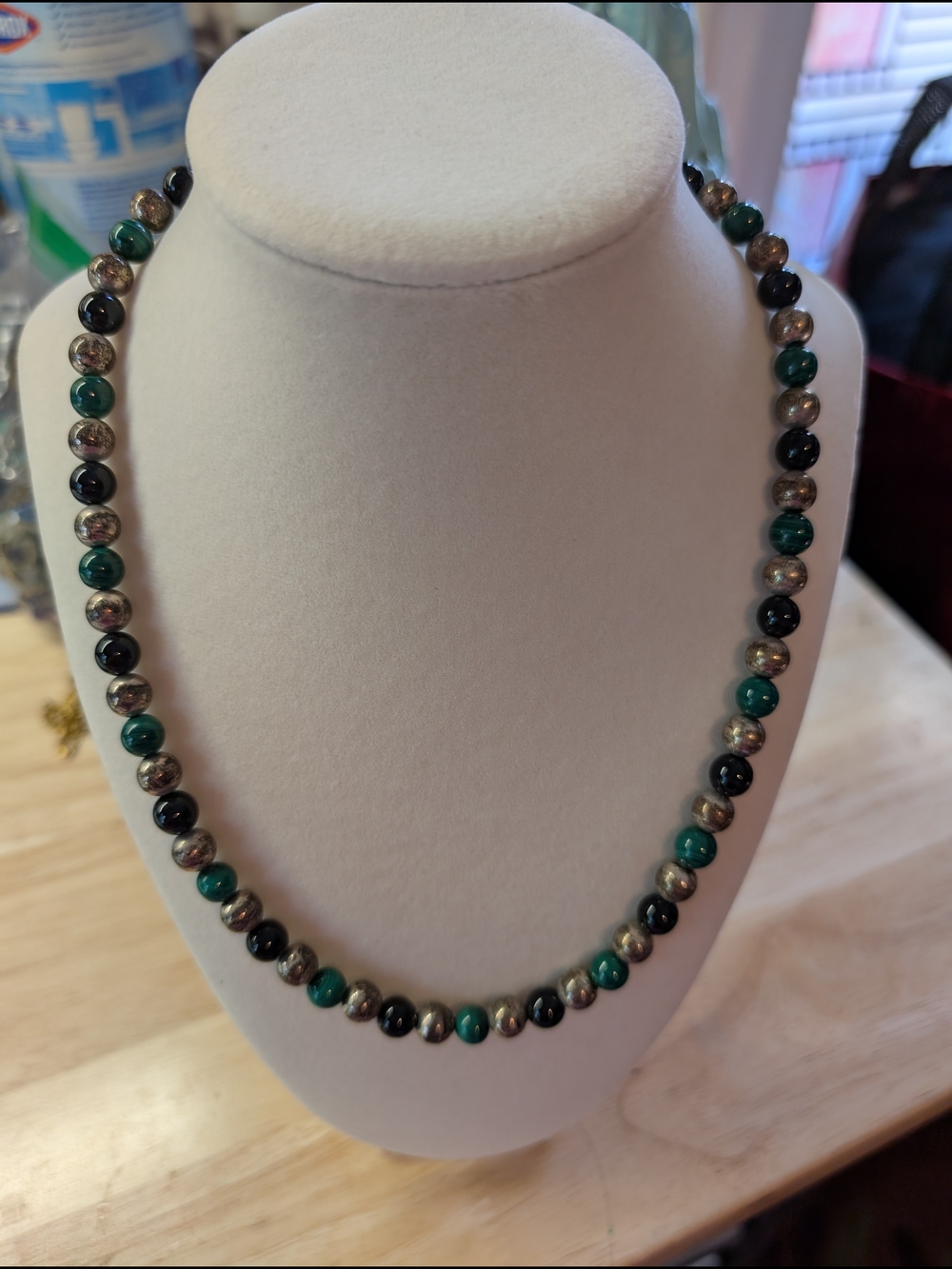 Handcrafted Green and Black Beaded Necklace